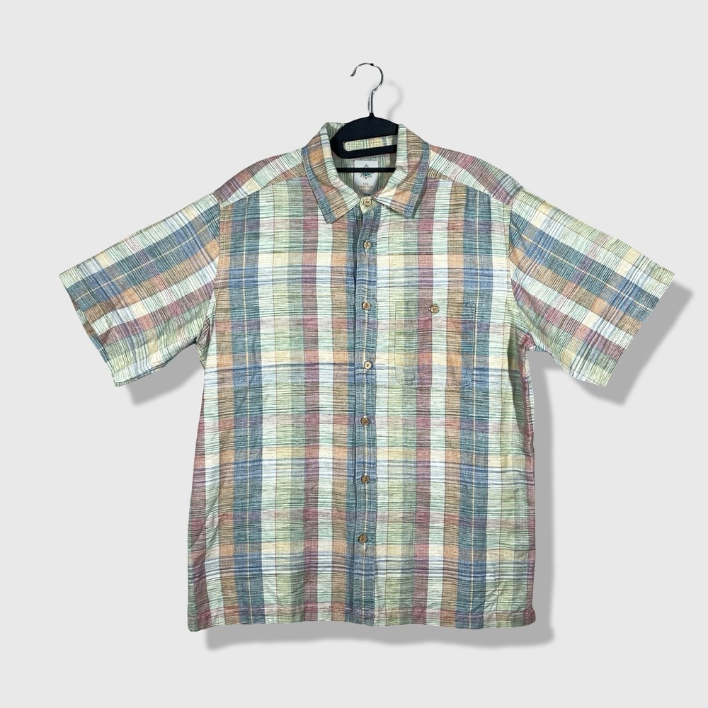 The Territory Ahead Button Down Mens L Multicolor Plaid Coastal Boho Summer
